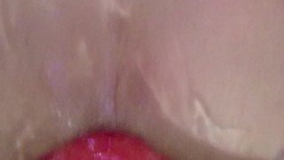 ローションまみれでディルドアナニー