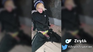 Blond Emo Stoner Boy in tracksuit plays with pump and gets High