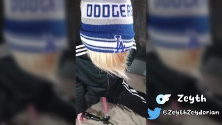 Blond Emo Stoner Boy in tracksuit plays with pump and gets High