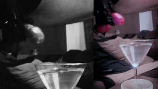 Huge CUMLOAD in a martini-glas of WATER after stretching my balls