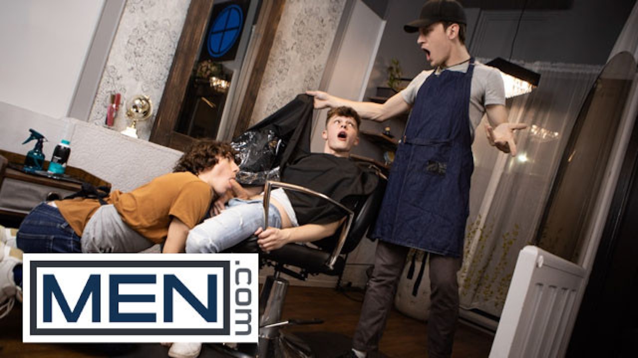 MEN - Sexy Hair Salon Owner Cristiano Sucks Jake Prestons Cock Under The  Barbers Cape