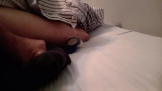 Soft cock cums on a t-shirt