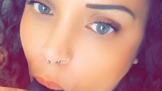 Sexy sloppy sucking on dildo on the stairs