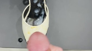 Jerk Off and Cum in Black and White High Heels