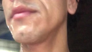 Taking shower after sucking a cock and cumming on my face