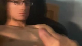 A cute guy with Long Curly Hair Strokes His Big Cock and Cums all over himself 😩