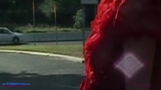 Amateur MILF Braless wearing her Sheer Red HOT Top all around Town