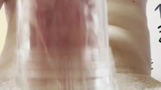 Solo French Man Masturbate With A Transparent Fleshlight Closeup And A Big Cumshot