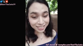 Sexy pinay tranny DaniTheCutie flashes her tits in public and her ass inside the restroom