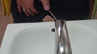 Hung, hairy, tattooed daddy pissing in public