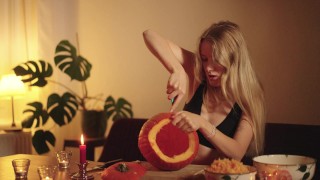 Cozy Halloween Pumpkin Carving with Your Girlfriend