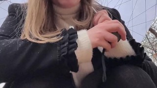 OOPSIE! Cute teen Caught spreading her pussy to pee. So She ready to cum for stranger real public!