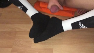 Cumming on my knee high Adidas gym socks