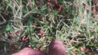 Naked hiking and pissing in the woods