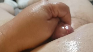 Oiling up my big, chubby belly and cute cock, busting a thick nut