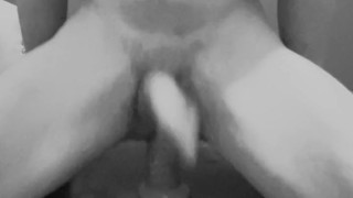 Hung daddy rides big dildo