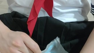 Crossdresser Wearing Sailor dress and her fetish, then Jerking off 02 偽娘 女子セーラー服