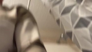 Tattooed man whips out cock in bathroom
