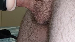 Rock hard uncut cock pulsating in fleshlight