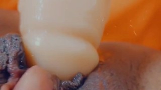 Extreme close up, wet pussy, big clit, sex machine dildo