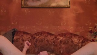 Jerking off in pose of pregnant