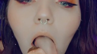BBW sensual glass toy blowjob