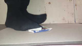 Male Box Crush in Socks, flattened by my 89kg size 11 feet