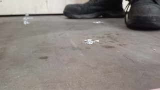 Mini Tinfoil Men Crushed & Trampled Flat by a Giant 89kg size 11 boots