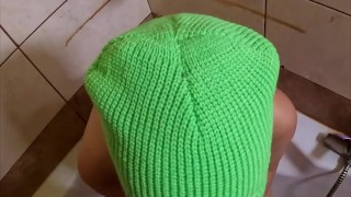 Ski mask girl sucks cock while smoking a cigarette