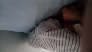 MASSIVE cumshot from my 7-inch mushroom-head cock all over the bed