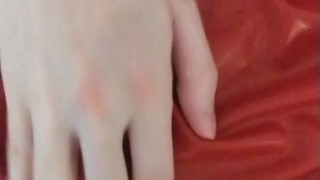 Red latex hooded swing dress and transparent pants cum wetsuiterest