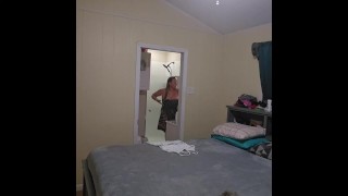 Voyeur Pawg showers, shaves and fucks herself before getting ready