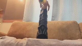 Sissy femboy rides a monster XXXL SEAHORSE dildo.