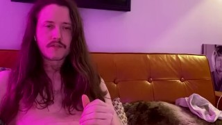 Hot skinny boy jerks his thick cock on the couch and cums for you