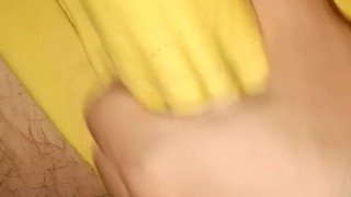 Flashing with yellow shorts