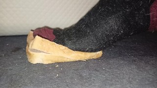 Bread Crush & Trample in Socks. Size 11 feet 89kg male crush 👣👣