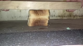 Bread Crush & Trample Under a Board with a Dirty Boot Print, size 11 boots 89kg 👣👣