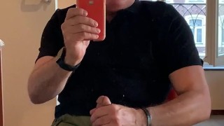 Quick jerk-off in my jeans. I cum on myself in front of open windows.