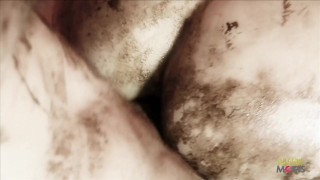 Messy brunette chick gets her pussy stretched with a thick dick