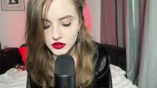 Vampire girl with red lips ASMR kiss and stroke using her magic