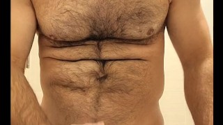 HAIRY MUSCLE BEAR FLEXING, STROKING COCK AND PLAYING WITH NIPPLES