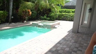 Innocent 18 Year Old Girl Gets Cum on Her Tits in the Pool!