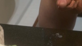 slow motion cumshot on bathroom counter