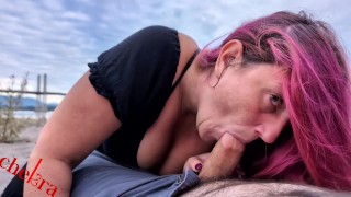 Chekra sucks dick on the beach