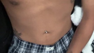 Uncut hung shows off cock until cums