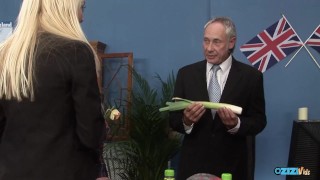 Lovely secretaries fucking with two horny guys in the office