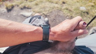 Risky jerk-off on 2204m of altitude in the Austrian Alps