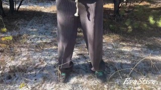 Open pussy pissing in the woods