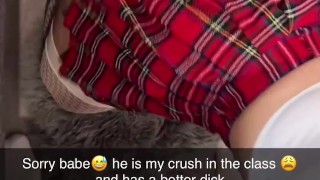 Hot cheerleader cheats on her boyfriend in class with a classmate on Snapchat and sends it to him