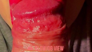 CLOSE UP Girlfriend sucking my cock with love until I cum